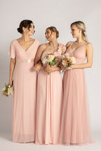 Evelyn Chiffon Short Sleeved Bridesmaid Dress in Light Pink