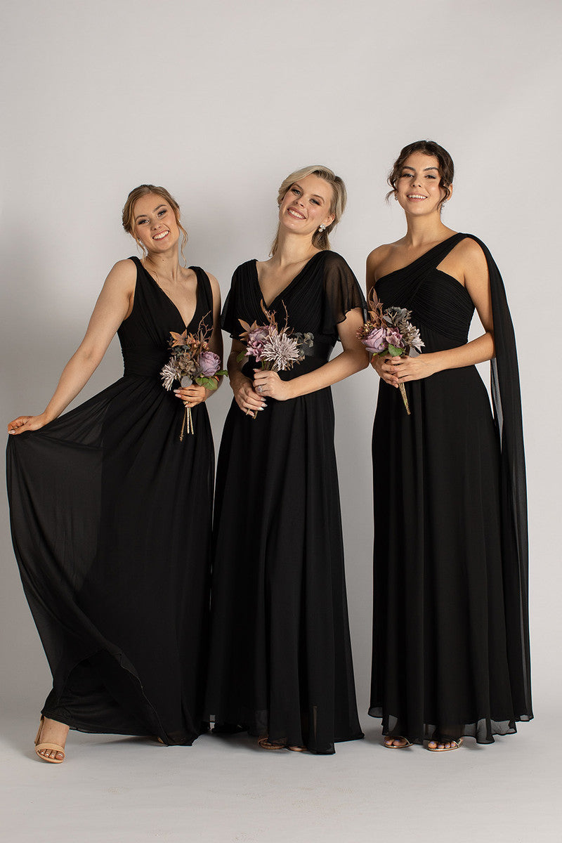 Claudia V Neck Bridesmaid Dress in Black