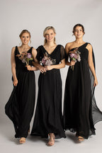 Evelyn Chiffon Short Sleeved Bridesmaid Dress in Black