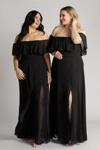 Isabelle Off Shoulder Flowy Bridesmaids Dress in Black