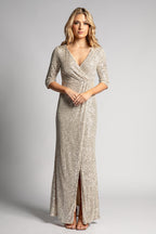 Eileen Long Sleeved Split Sequins Formal Dress in Champagne