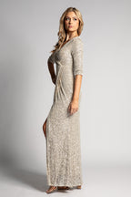 Eileen Long Sleeved Split Sequins Formal Dress in Champagne