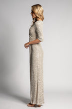 Eileen Long Sleeved Split Sequins Formal Dress in Champagne
