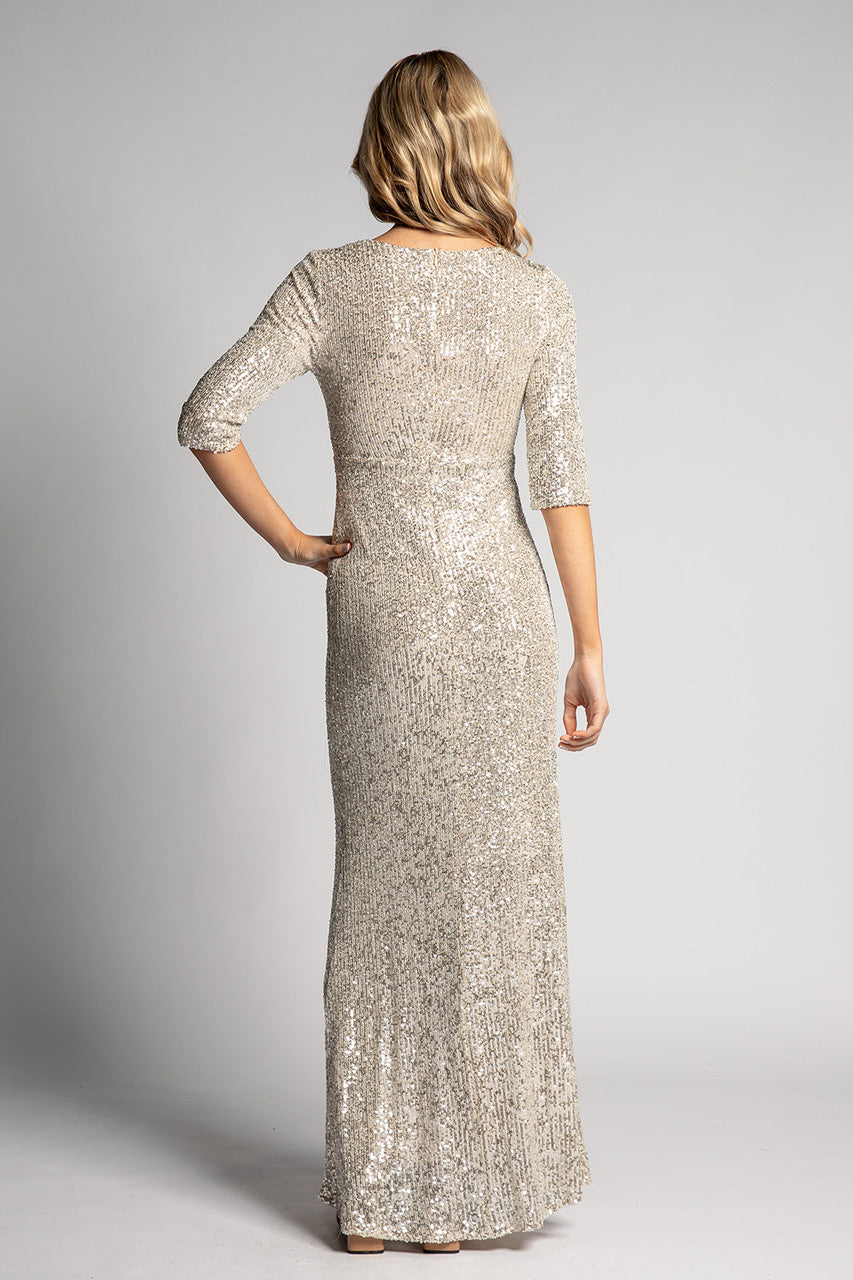 Eileen Long Sleeved Split Sequins Formal Dress in Champagne