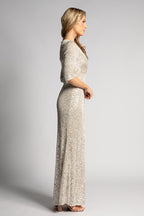 Eileen Long Sleeved Split Sequins Formal Dress in Champagne