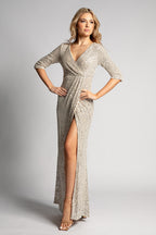 Eileen Long Sleeved Split Sequins Formal Dress in Champagne