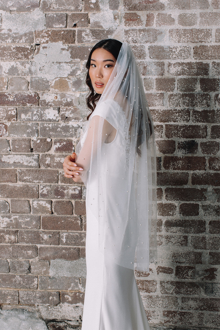 Ella Tulle & Pearl Wedding Veil - Short - Short - Ivory