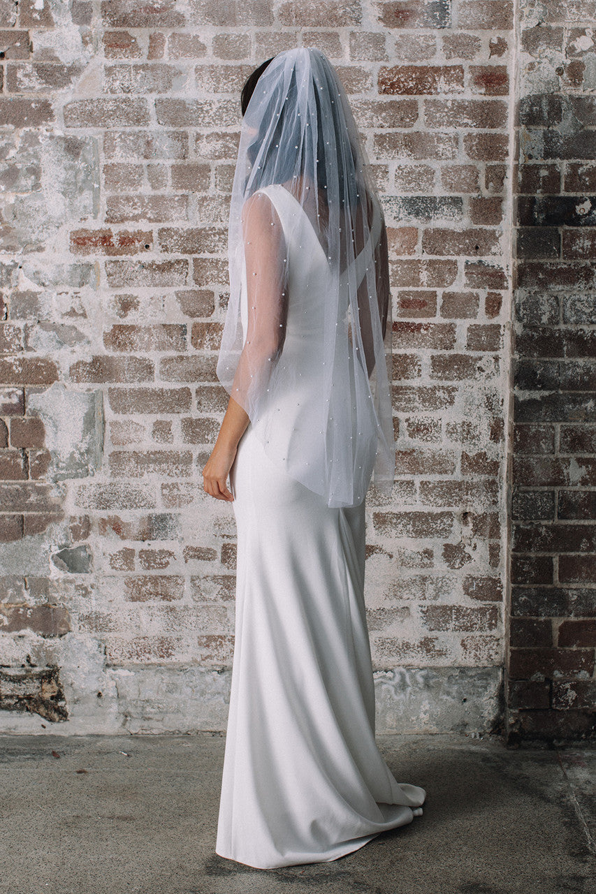 Ella Tulle & Pearl Wedding Veil - Short - Ivory