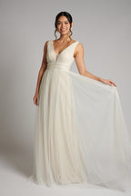 Elodie Embellished Pearl Tulle Wedding Dress In Champagne Ivory