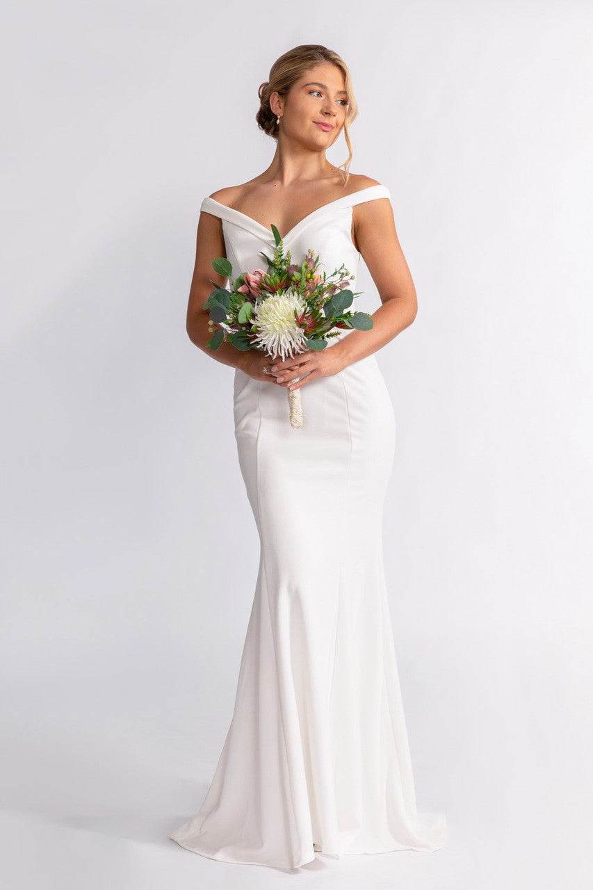 Emmeline Off Shoulder Mermaid Wedding Dress in Ivory