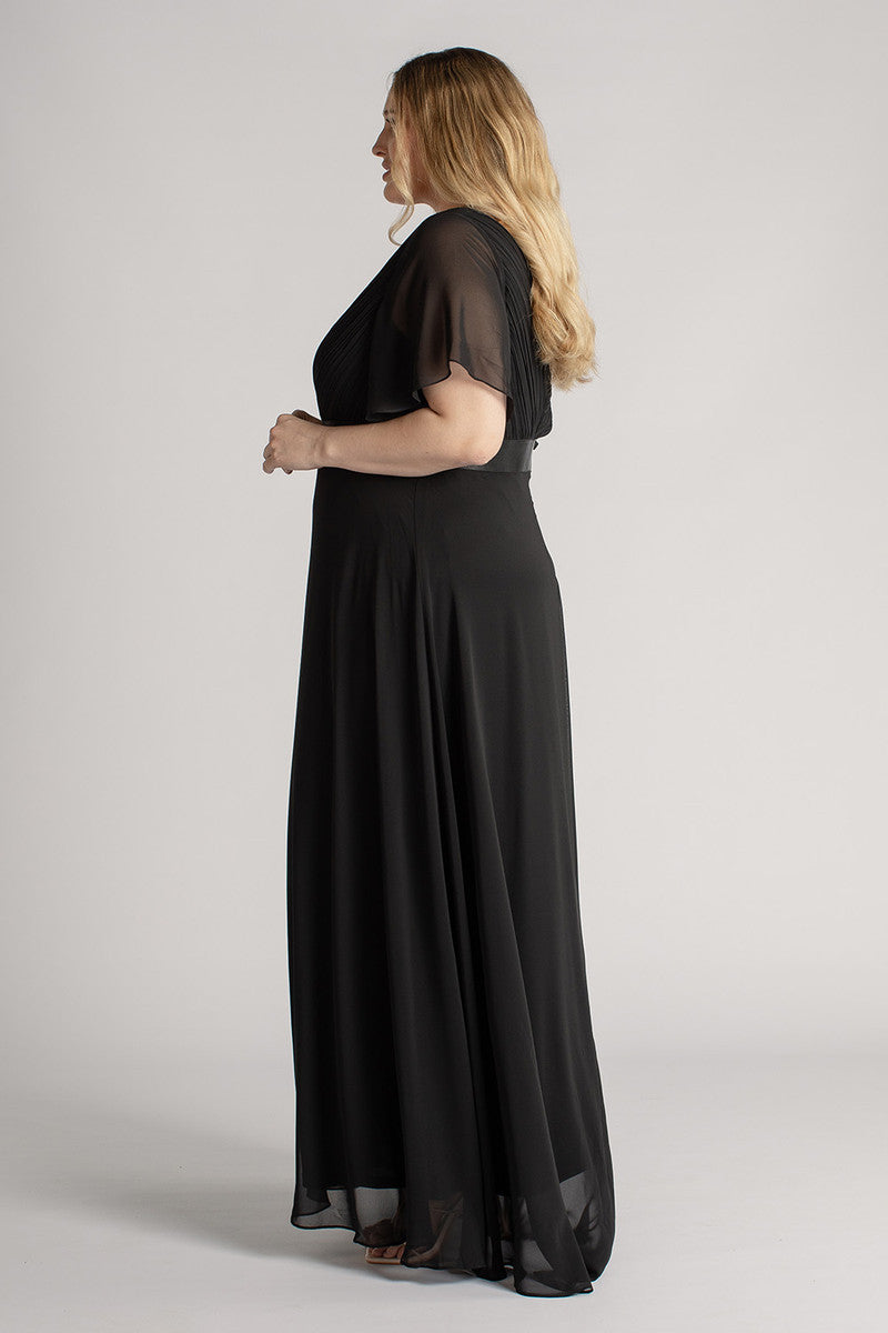 Evelyn Chiffon Short Sleeved Bridesmaid Dress in Black