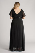 Evelyn Chiffon Short Sleeved Bridesmaid Dress in Black