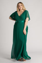 Evelyn Chiffon Short Sleeved Bridesmaid Dress in Emerald Green