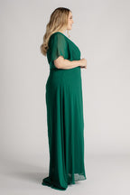 Evelyn Chiffon Short Sleeved Bridesmaid Dress in Emerald Green