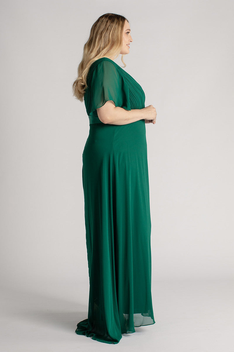Evelyn Chiffon Short Sleeved Bridesmaid Dress in Emerald Green