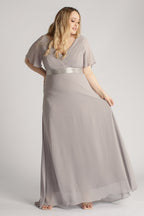 Evelyn Chiffon Short Sleeved Bridesmaid Dress in Grey