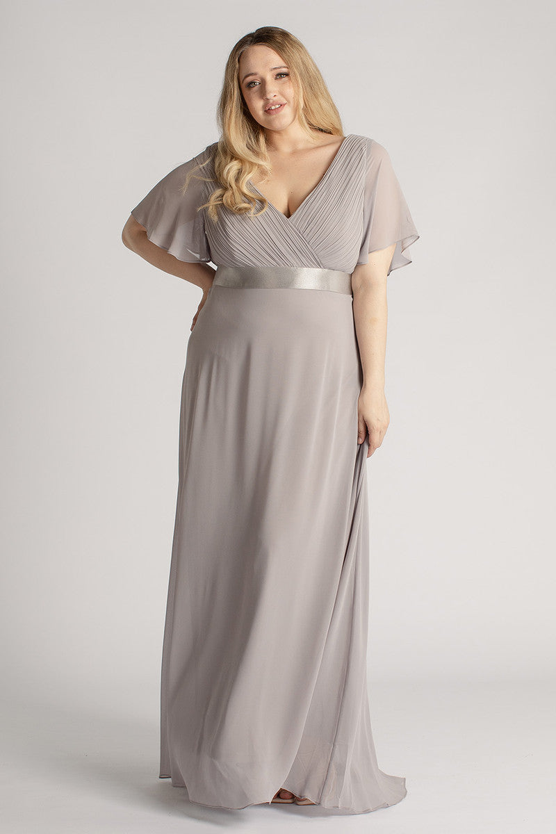 Evelyn Chiffon Short Sleeved Bridesmaid Dress in Grey