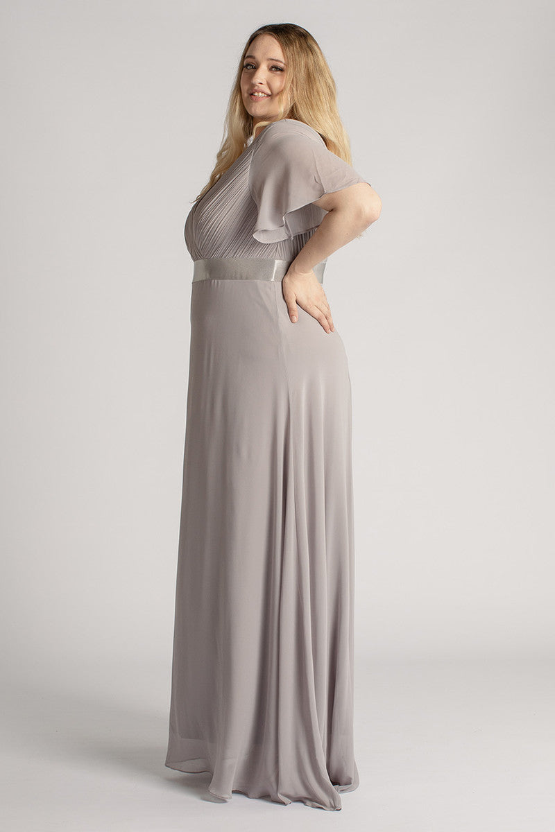 Evelyn Chiffon Short Sleeved Bridesmaid Dress in Grey