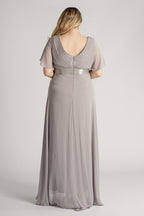 Evelyn Chiffon Short Sleeved Bridesmaid Dress in Grey