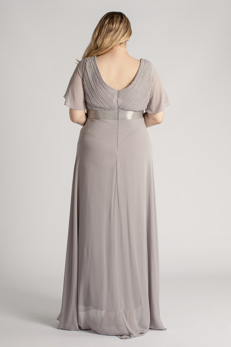 Evelyn Chiffon Short Sleeved Bridesmaid Dress in Grey