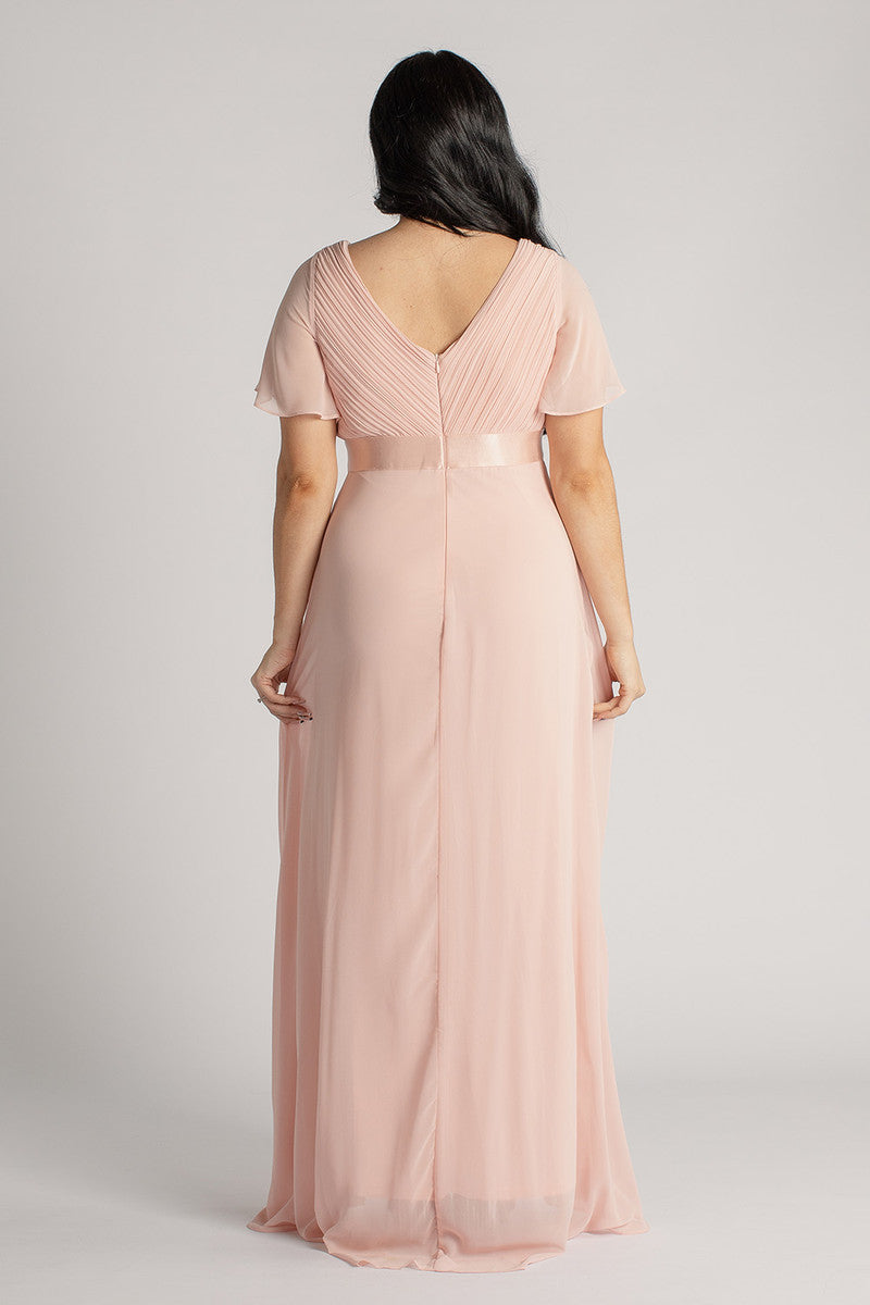 Evelyn Chiffon Short Sleeved Bridesmaid Dress in Light Pink