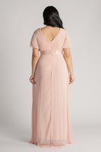 Evelyn Chiffon Short Sleeved Bridesmaid Dress in Light Pink