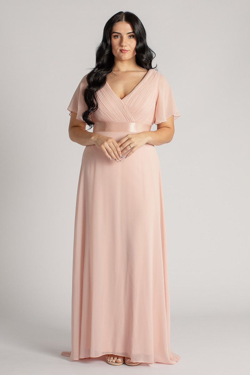 Evelyn Chiffon Short Sleeved Bridesmaid Dress in Light Pink