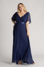 Evelyn Chiffon Short Sleeved Bridesmaid Dress in Navy