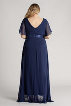 Evelyn Chiffon Short Sleeved Bridesmaid Dress in Navy