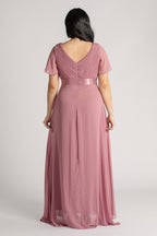 Evelyn Chiffon Short Sleeved Bridesmaid Dress in Plum