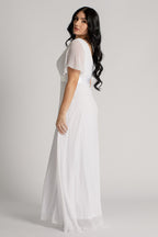 Evelyn Chiffon Short Sleeved Bridesmaid Dress in White