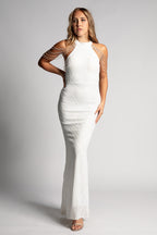 Freya Halter Neck Beaded Formal Dress in White
