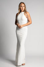 Freya Halter Neck Beaded Formal Dress in White
