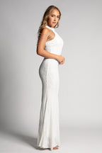 Freya Halter Neck Beaded Formal Dress in White