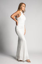 Freya Halter Neck Beaded Formal Dress in White