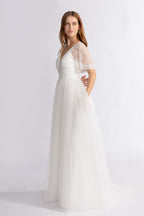 Grace A-line lace Sleeve V neck Wedding Dress in Ivory