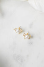 Indiana Crystal CZ and Pearl Stud Earrings in Gold