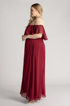 Isabelle Off Shoulder Flowy Bridesmaids Dress in Burgundy