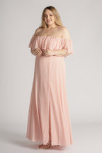 Isabelle Off Shoulder Flowy Bridesmaids Dress in Light Pink