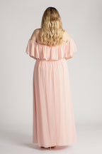 Isabelle Off Shoulder Flowy Bridesmaids Dress in Light Pink
