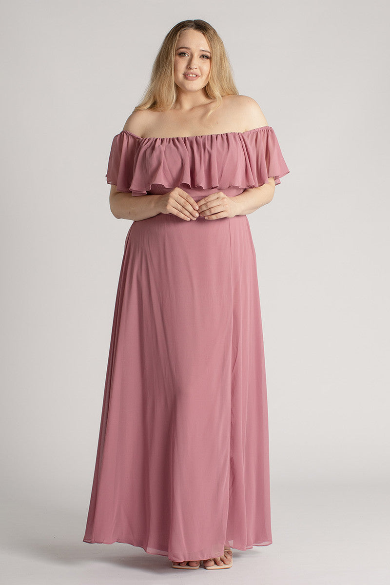 Isabelle Off Shoulder Flowy Bridesmaids Dress in Plum