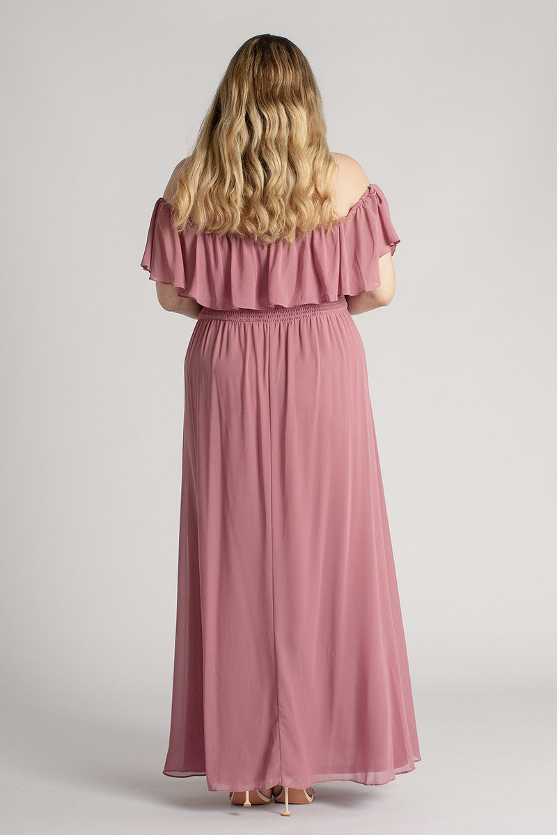 Isabelle Off Shoulder Flowy Bridesmaids Dress in Plum