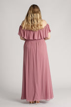 Isabelle Off Shoulder Flowy Bridesmaids Dress in Plum