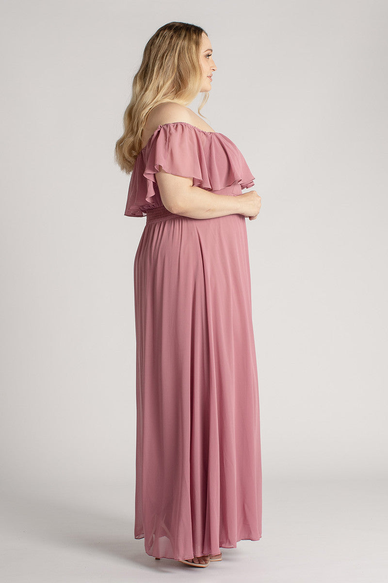 Isabelle Off Shoulder Flowy Bridesmaids Dress in Plum