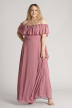 Isabelle Off Shoulder Flowy Bridesmaids Dress in Plum