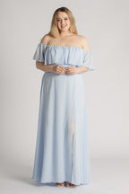 Isabelle Off Shoulder Flowy Bridesmaids Dress in Powder Blue