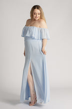 Isabelle Off Shoulder Flowy Bridesmaids Dress in Powder Blue
