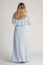 Isabelle Off Shoulder Flowy Bridesmaids Dress in Powder Blue