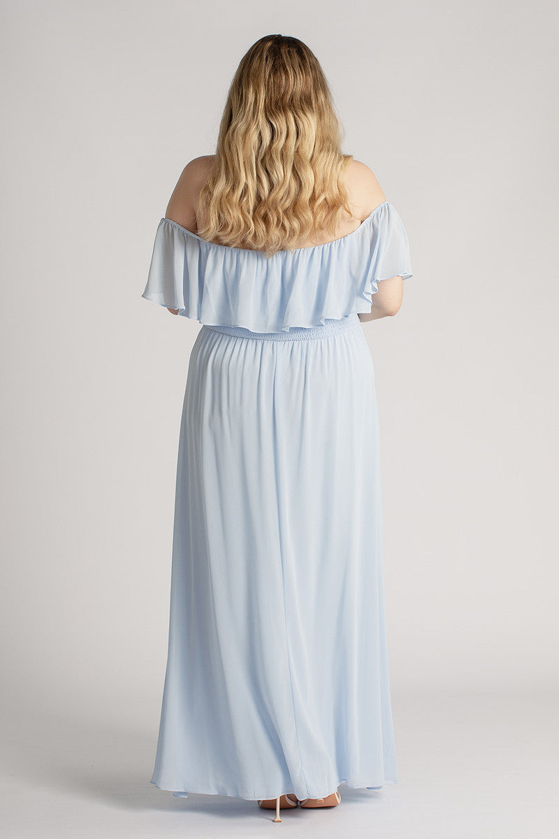 Isabelle Off Shoulder Flowy Bridesmaids Dress in Powder Blue