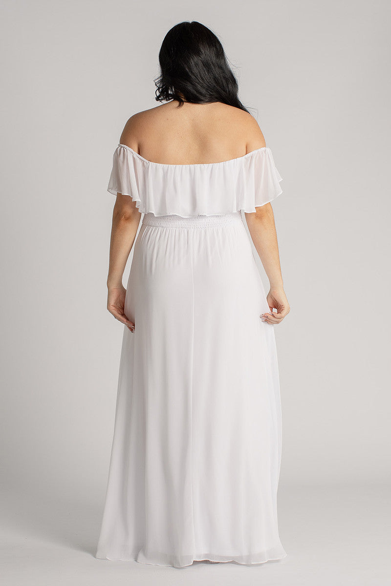 Isabelle Off Shoulder Flowy Bridesmaids Dress in White